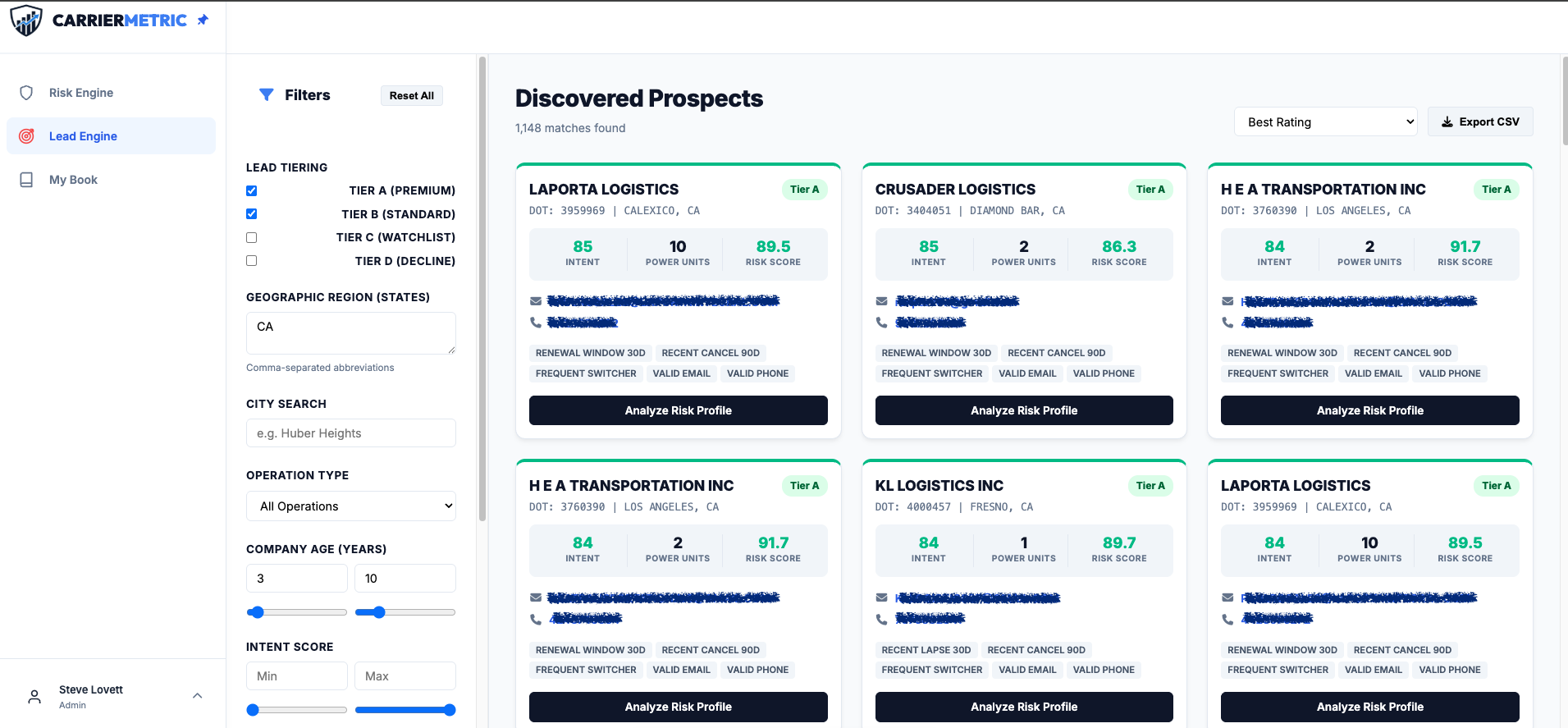 Lead Engine Dashboard Preview